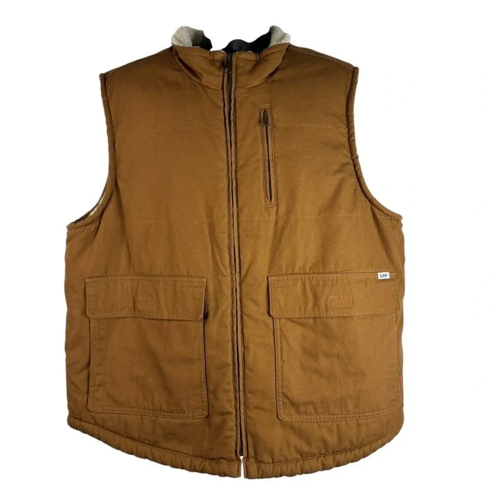 LEE Workwear Sherpa Lined Vest Full Zip Durable Canvas Men's‎ Sz XL Tobacco NWOT